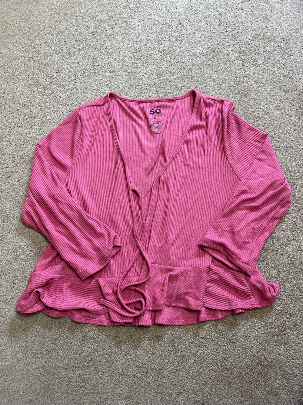 SO Ribbed Tie-Front Cardigan in Bright Pink